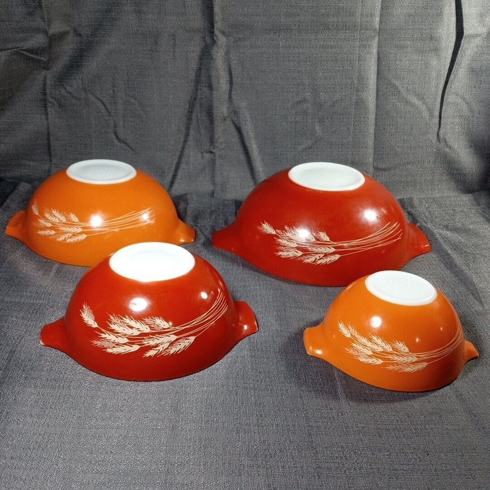 Vintage Pyrex Mixing Bowl Set Autumn Harvest Wheat Cinderella Stackable Nesting